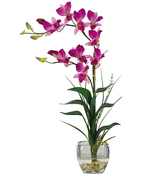 Nearly Natural Dendrobium Artificial Flower Arrangement in Glass Vase