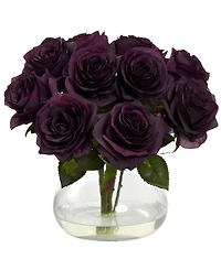 Nearly Natural Purple Rose Artificial Arrangement with Vase