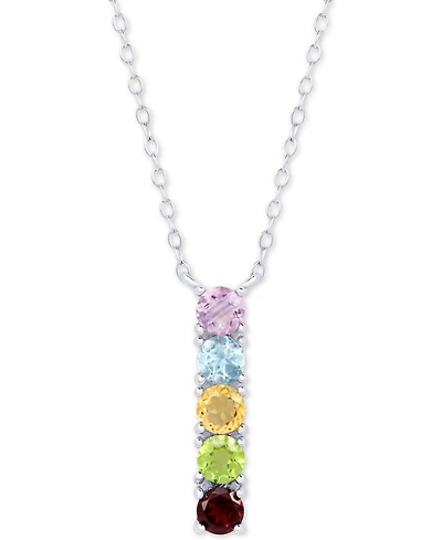 Multi-Gemstone Linear 18" Pendant Necklace (1-1/4 ct. t.w.) in Sterling Silver