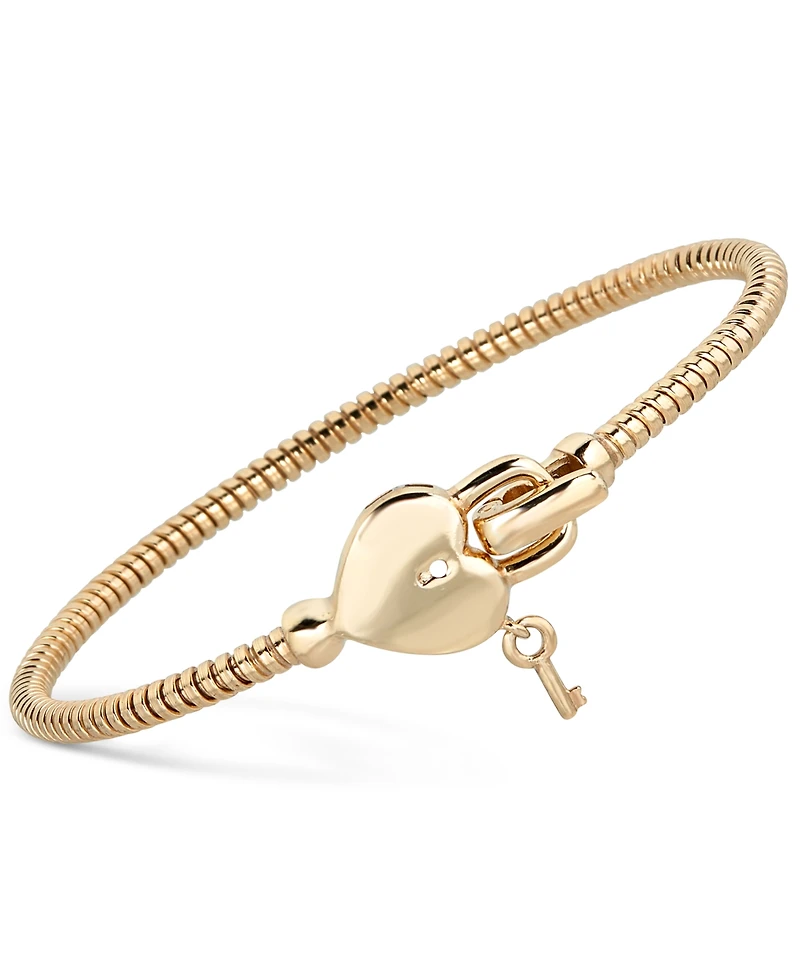Heart & Key Tubogas Bangle Bracelet in 14k Gold-Plated Sterling Silver