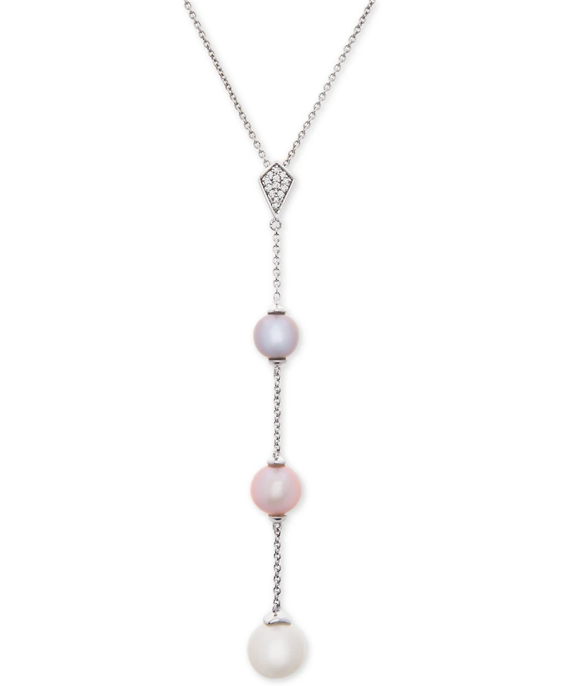 Cultured Freshwater Pearl (6, 7 & 8mm) & Diamond Accent 17" Lariat Necklace in Sterling Silver
