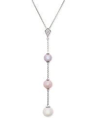 Cultured Freshwater Pearl (6, 7 & 8mm) & Diamond Accent 17" Lariat Necklace in Sterling Silver