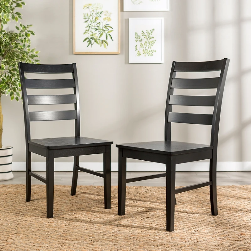 Wood Ladder Back Dining Chair, Set of 2 - Black
