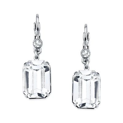 2028 Silver-Tone Genuine Crystal Square Drop Earrings