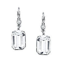 2028 Silver-Tone Genuine Crystal Square Drop Earrings