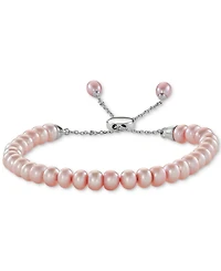 White Cultured Freshwater Pearl (6-1/2mm) Bolo Bracelet Sterling Silver (Also Gray or Pink Pearl)