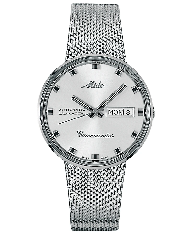Mido Men's Swiss Automatic Commander Stainless Steel Mesh Bracelet Watch 37mm