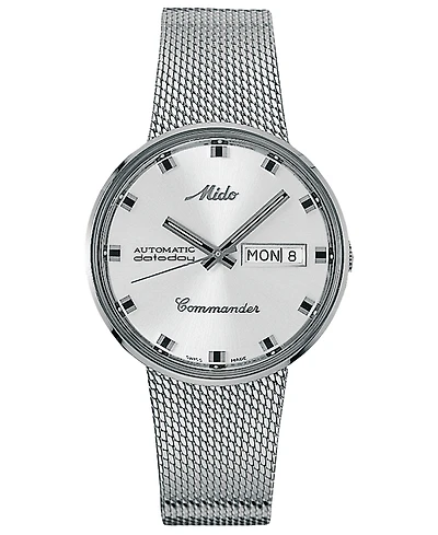 Mido Men's Swiss Automatic Commander Stainless Steel Mesh Bracelet Watch 37mm