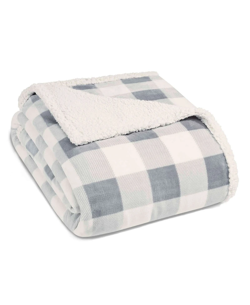 Eddie Bauer Mountain Plaid Ultra Soft Plush Fleece Reversible Blanket, Full/Queen