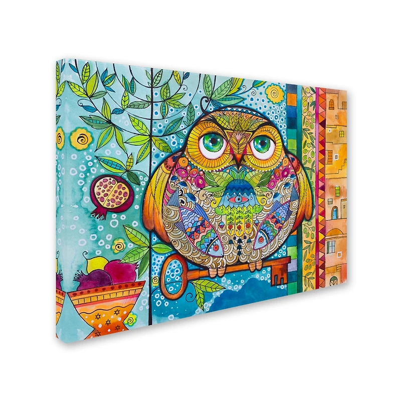 Oxana Ziaka 'Judaica Folk Owl' Canvas Art - 19" x 14" x 2"