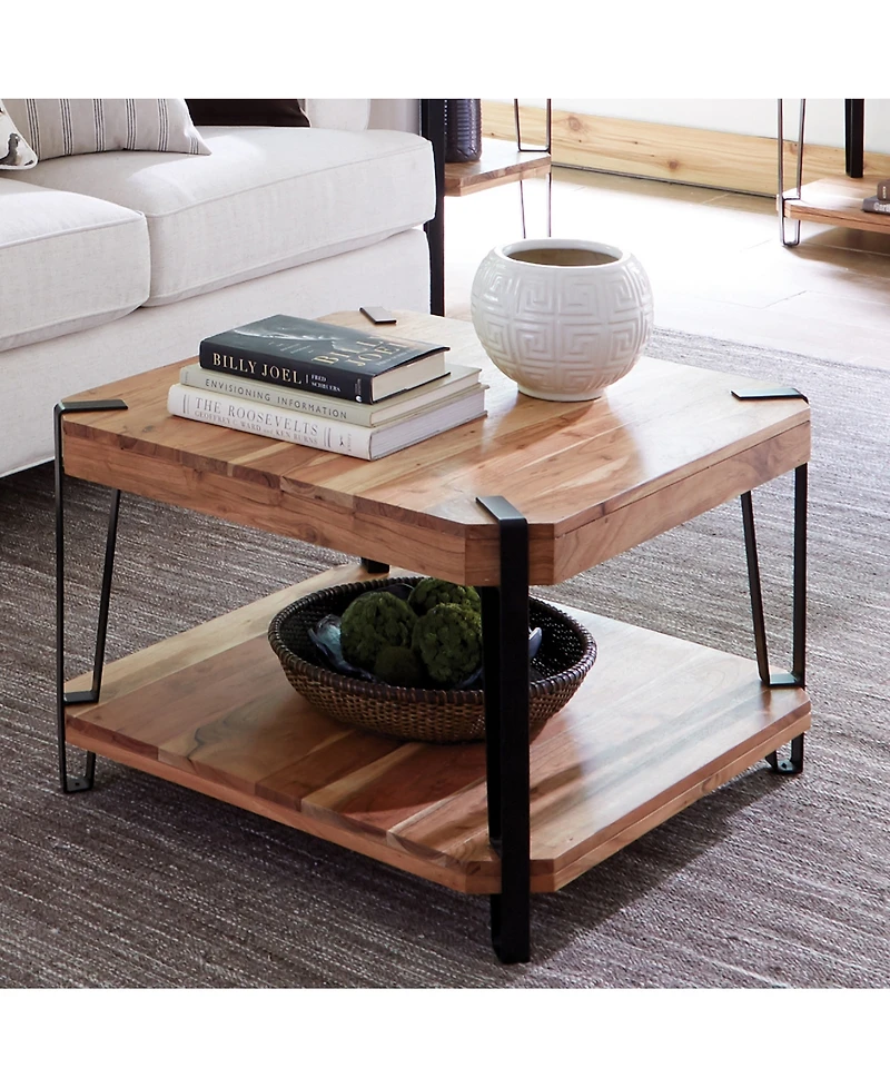 Alaterre Furniture Ryegate Natural Live Edge Solid Wood with Metal Cube Coffee Table
