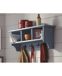 Country Cottage Coat Hook with Storage Cubbies, Blue Antique Finish