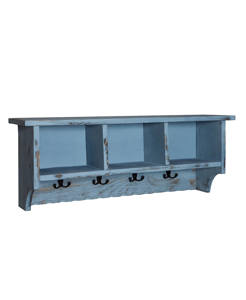 Country Cottage Coat Hooks and Bench Set,Blue Antique Finish