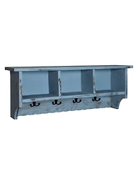 Country Cottage Coat Hooks and Bench Set,Blue Antique Finish