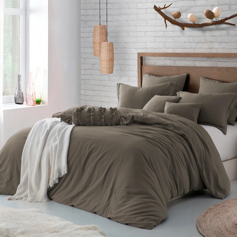 Cathay Home Inc. Microfiber Washed Crinkle Duvet Cover Set, Full/Queen