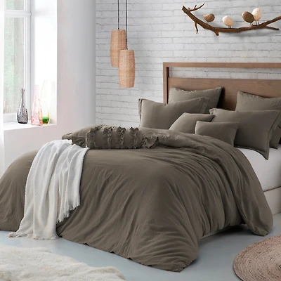 Cathay Home Inc. Microfiber Washed Crinkle Duvet Cover Set, Full/Queen