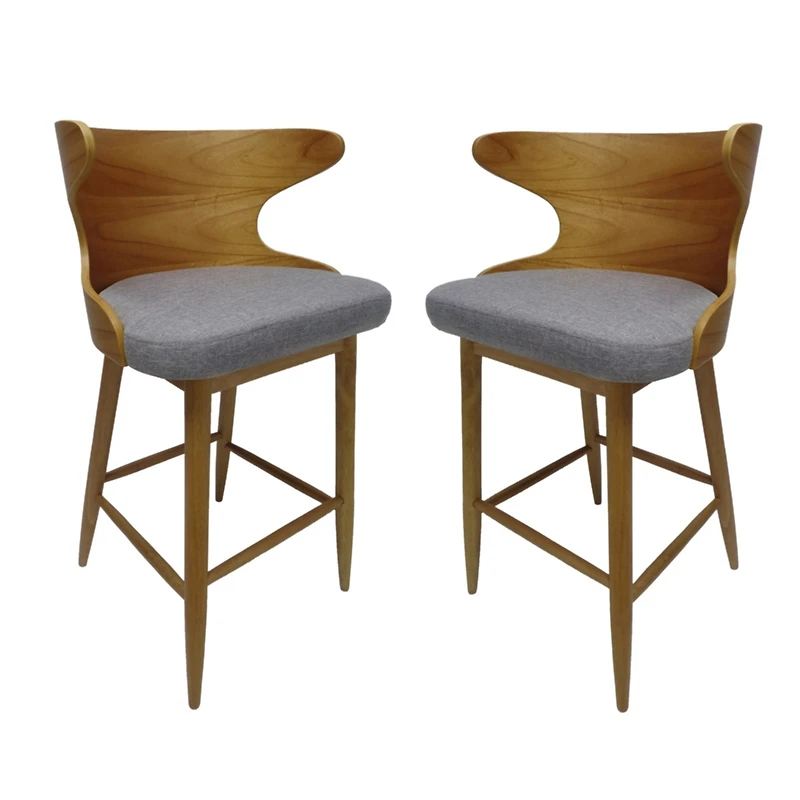 Kamryn Mid Century Modern Fabric Barstools Set of 2, Light Grey