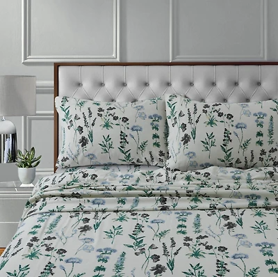 Tribeca Living Fleur Cotton Flannel Printed Extra Deep Pocket Sheet Set, Twin