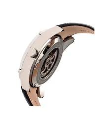 Heritor Automatic Daniels Silver & Black Leather Watches 43mm