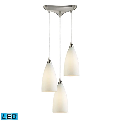 Vesta 3-Light Pendant White in Satin Nickel