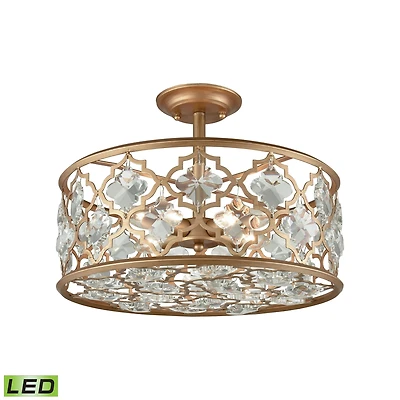 Armand 4 Light Semi Flush in Matte Gold with Clear Crystal