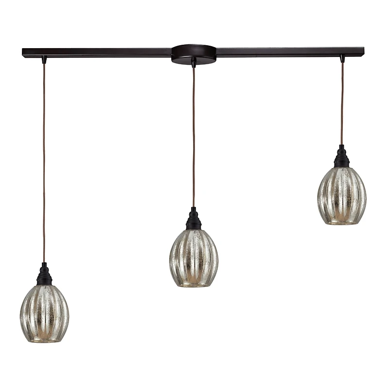 Danica 3 Light Pendant in Oiled Bronze and Mercury Glass