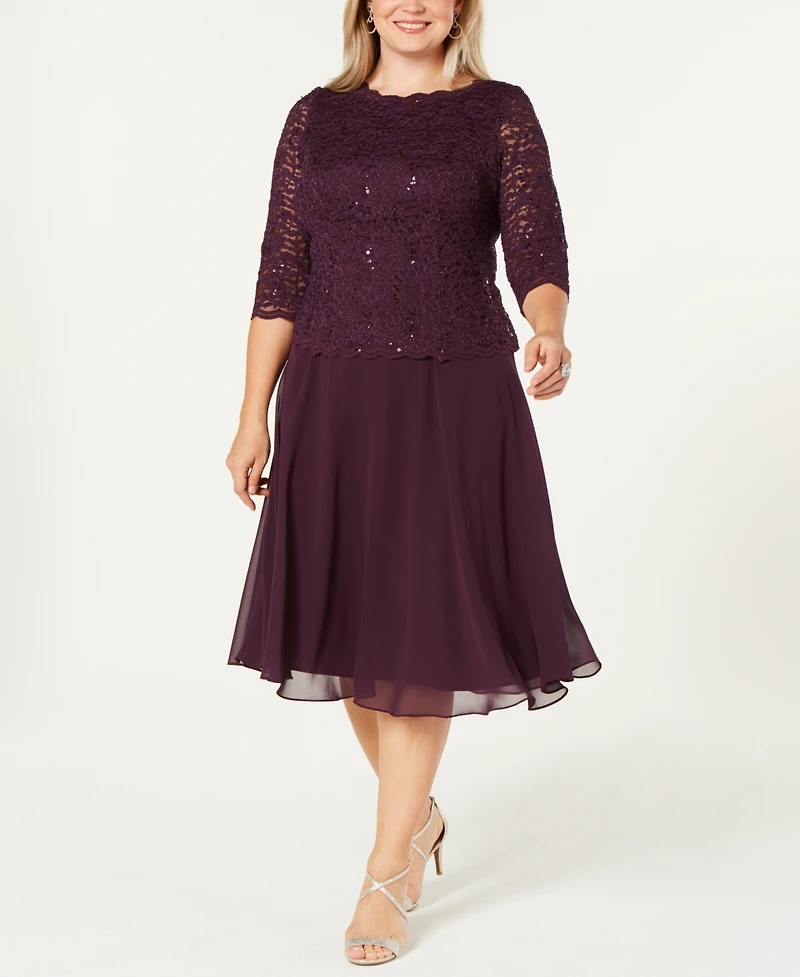Alex Evenings Plus Sequined Lace A-Line Dress