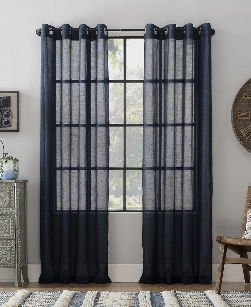 Slub Textured Linen Blend Grommet Top Curtain