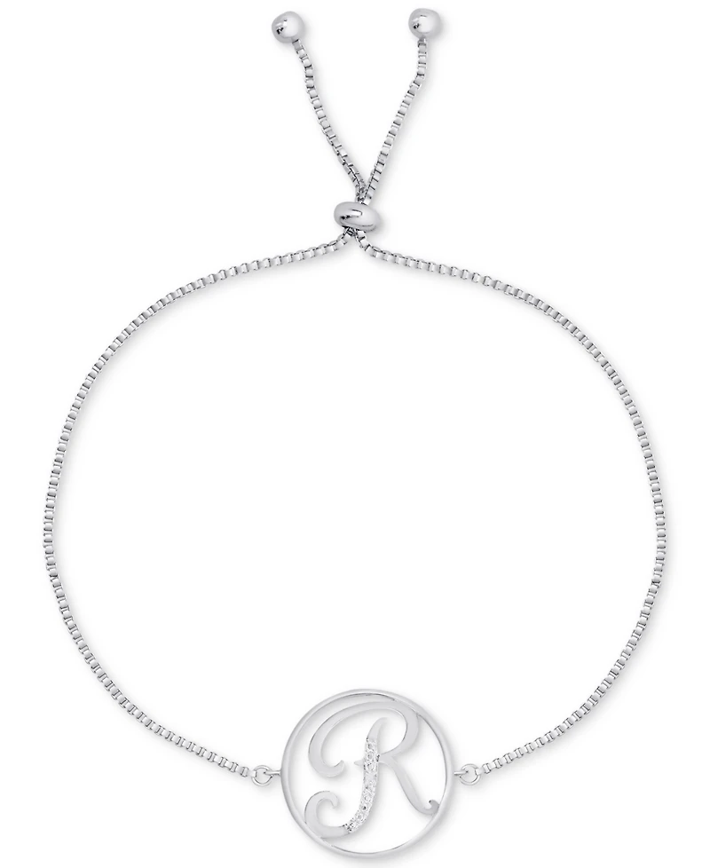 Diamond Accent Initial Bolo Bracelet in Silver-Plate