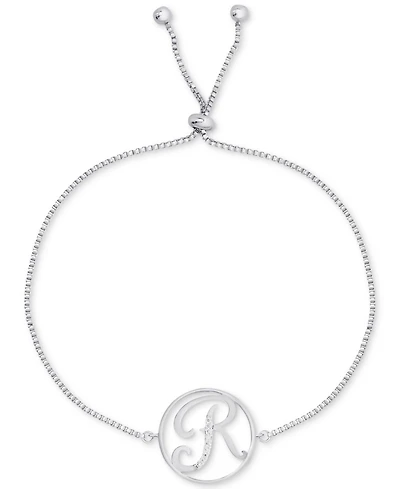 Diamond Accent Initial Bolo Bracelet in Silver-Plate