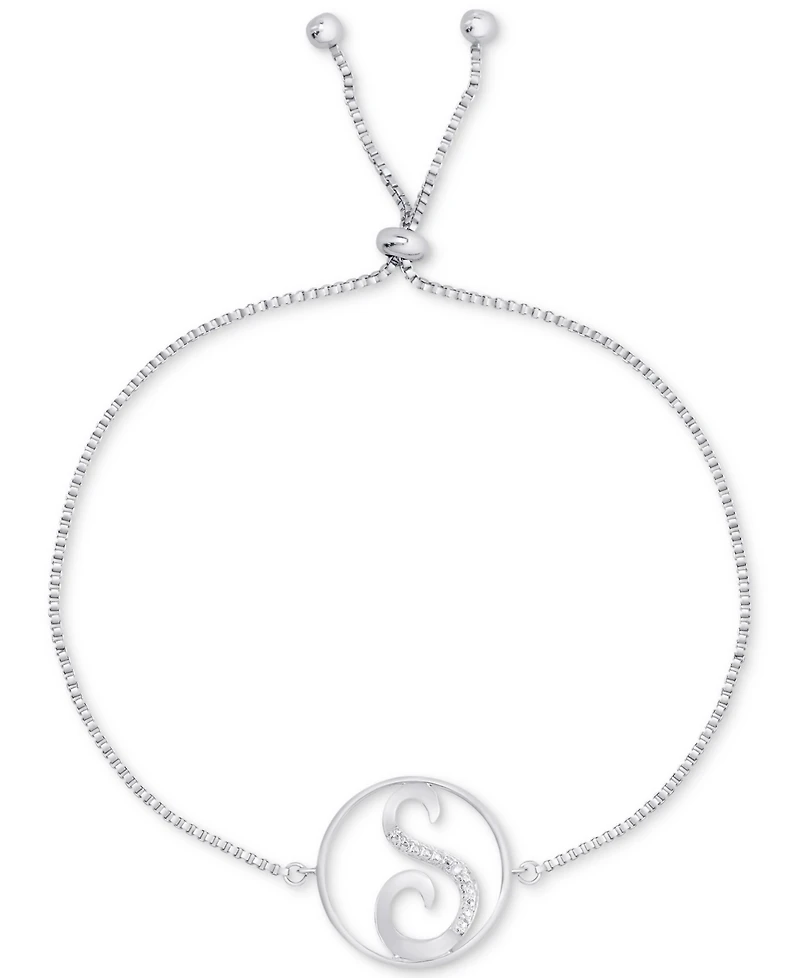 Diamond Accent Initial Bolo Bracelet in Silver-Plate