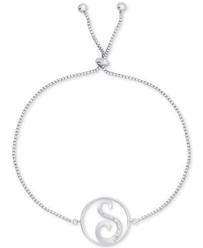Diamond Accent Initial Bolo Bracelet in Silver-Plate