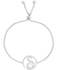 Diamond Accent Initial Bolo Bracelet in Silver-Plate