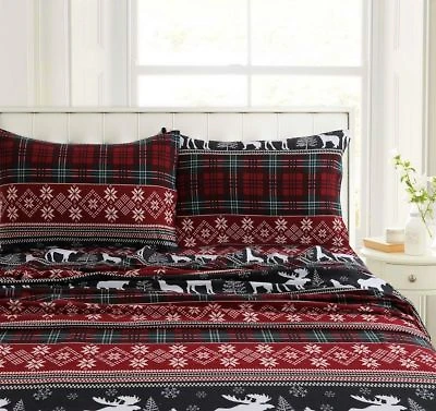 Tribeca Living Holiday Print Heavyweight Flannel Extra Deep Pocket Sheet Sets