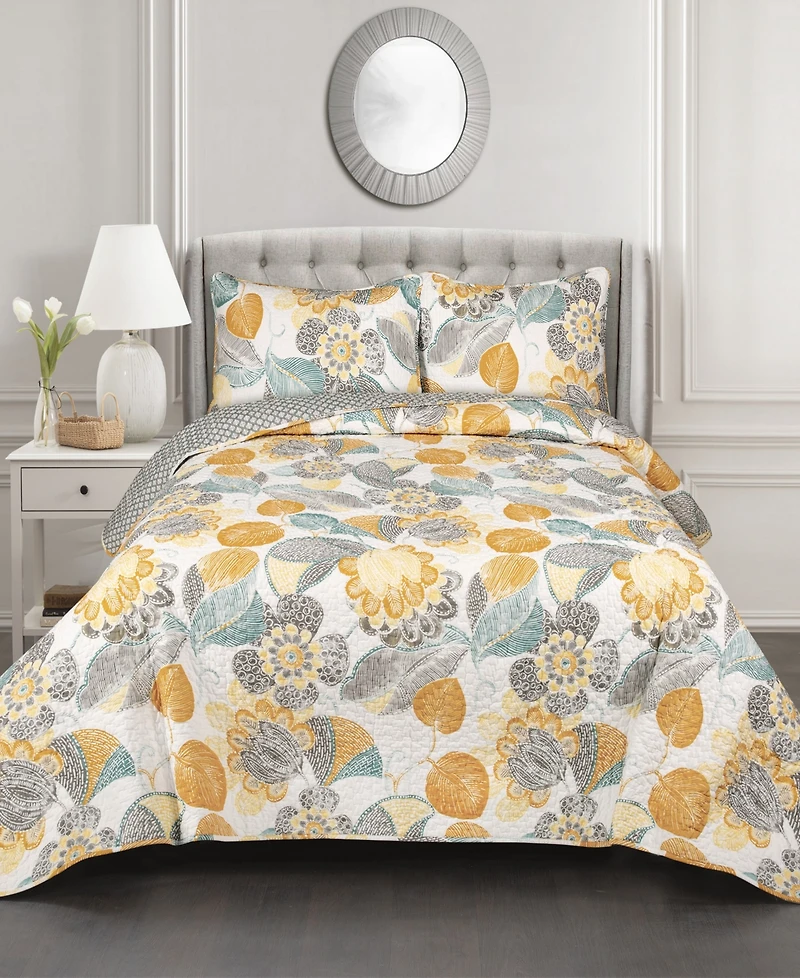 Lush Decor Lovely Leaf 3-Pc Set Quilt Set, King