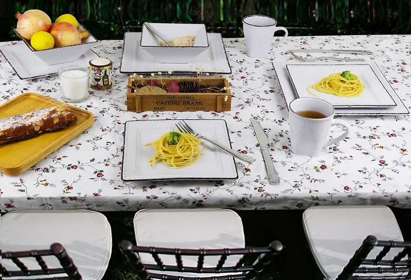 Lorren Home Trends 16 Piece Square Beaded Stoneware Dinnerware set, Service for 4