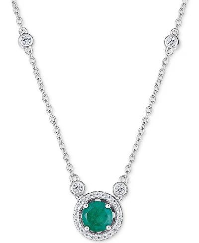 Sapphire (1 ct. t.w.) and White Topaz (1/2 18" Pendant Necklace Sterling Silver (Also Available Tanzanite & Emerald)