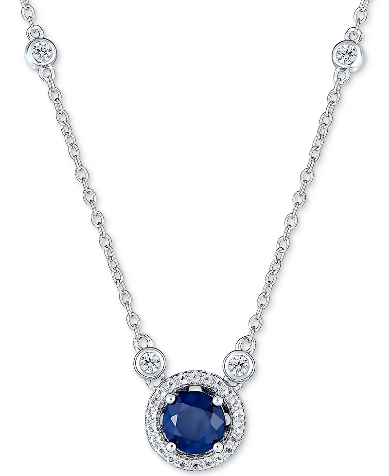Sapphire (1 ct. t.w.) and White Topaz (1/2 18" Pendant Necklace Sterling Silver (Also Available Tanzanite & Emerald)