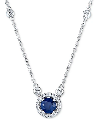 Sapphire (1 ct. t.w.) and White Topaz (1/2 18" Pendant Necklace Sterling Silver (Also Available Tanzanite & Emerald)