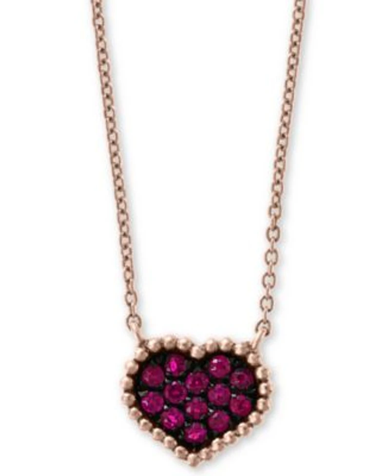 Effy Ruby Cluster Beaded Heart Pendant Necklace Stud Earrings 1 4 Ct. T.W. In 14k Rose Gold