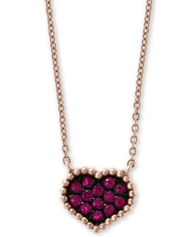 Effy Ruby Cluster Beaded Heart Pendant Necklace Stud Earrings 1 4 Ct. T.W. In 14k Rose Gold
