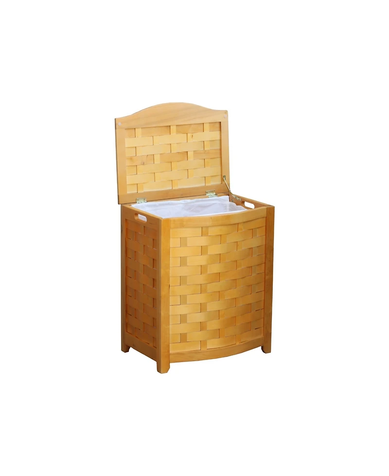 Oceanstar Natural Finished Bowed Front Veneer Laundry Wood Hamper with Interior Bag