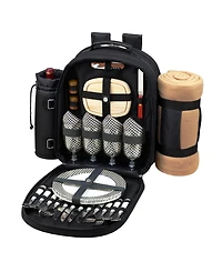 Picnic at Ascot Deluxe 4 Person Backpack Cooler, Wine Pouch and Blanket