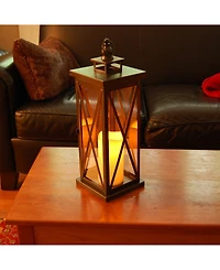 Lumabase Warm Black Criss Cross Metal Lantern with Led Candle