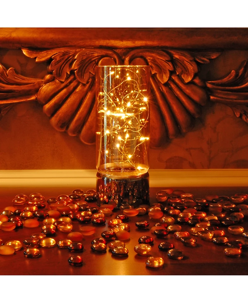 Lumabase Amber Glass Lantern with Mini String Lights