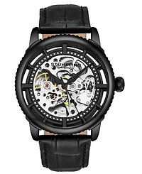 Men's Black Alligator Embossed Genuine Leather Strap Watch 42mm