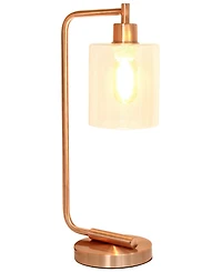 Simple Designs Bronson Antique Style Industrial Iron Lantern Desk Lamp with Glass Shade