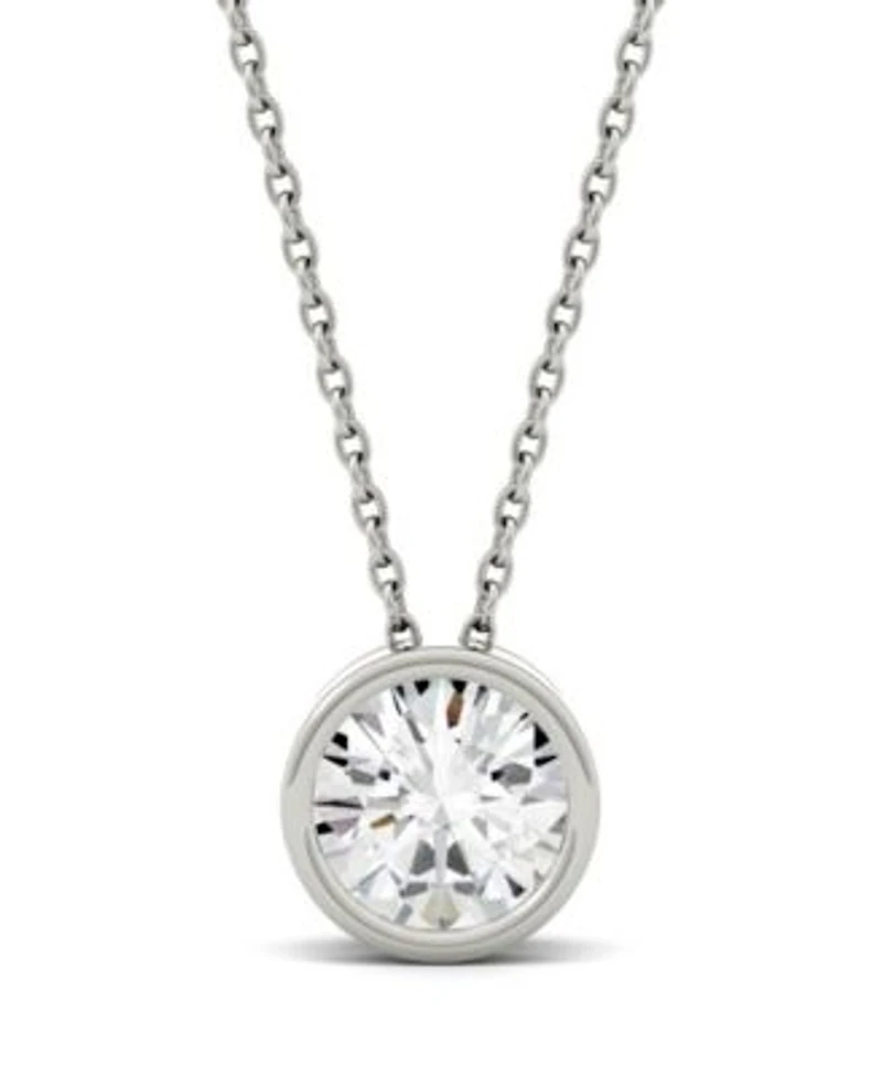 Moissanite Bezel Solitaire Pendant 1 2 Ct T.W. 1 Ct. T.W. Diamond Equivalent In 14k White Or Yellow Gold