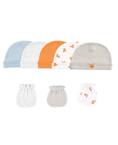 Luvable Friends Baby Boys Guys' Soft Cotton Hat & Mitten Set