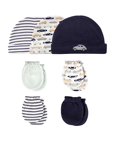 Hudson Baby Boys 7-Piece Bundle Scratch Mittens & Cozy Caps Collection